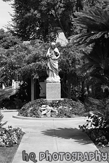 Sacred Heart Statue, Mission Gardens, Santa Clara black and white picture