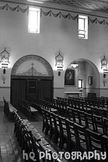 Inside of Church & Window black and white picture