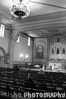 Inside of Catholic Church black and white picture