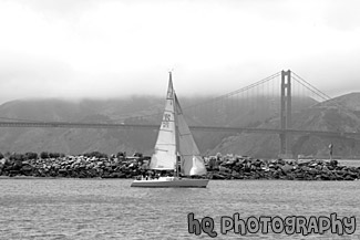 Sail Boat & Golden Gate Bridge black and white picture