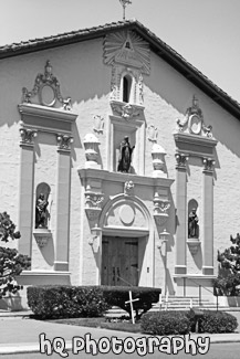 Historic Mission Santa Clara de Asis black and white picture