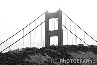 Golden Gate Bridge Tip in Clouds black and white picture