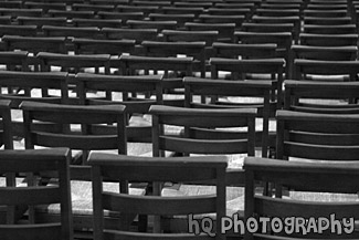 Row of Chairs in Church black and white picture