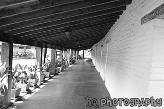 Adobe Lodge Walkway black and white picture