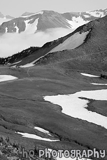 Hills with Snow Near Mt. Rainier black and white picture