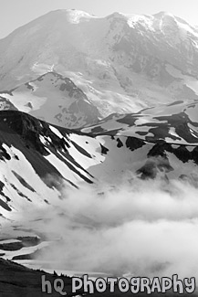 Mt. Rainier & Fog black and white picture