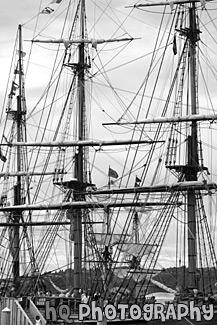 Close up of a Tall Ship black and white picture