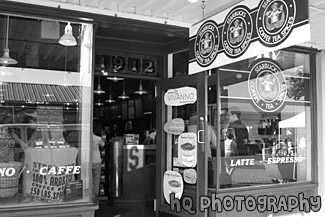 Close Up of Original Starbucks black and white picture