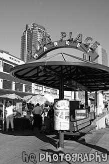 Pike Place Market Sign black and white picture