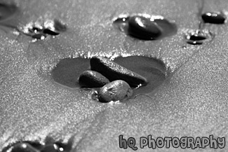 Close Up of Rocks on Beach black and white picture