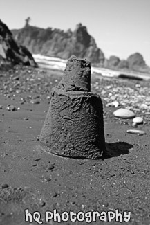 2 Story Sand Castle black and white picture