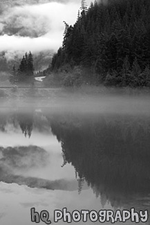 Clouds & Trees Reflection in Diablo Lake black and white picture