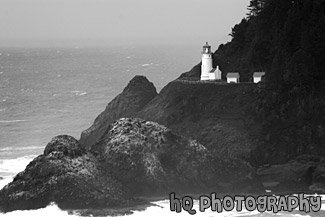 Heceta Light House & Clouds black and white picture