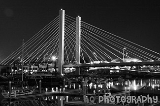 Tacoma Bridge at Night black and white picture