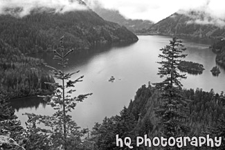 Clouds, Fog & Diablo Lake black and white picture