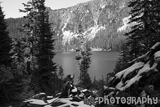 Eunice Lake, Snow & Mountain black and white picture