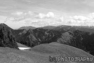 Olympic Mountain Hills & Scenic Sky black and white picture