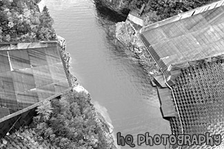 Looking Down at Ross Dam black and white picture