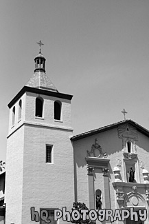 Mission Church & Blue Sky black and white picture