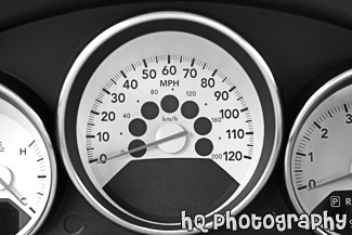 Car Speedometer black and white picture