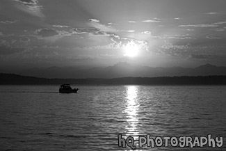 Puget Sound Orange  Sunset black and white picture