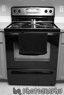 Black Kitchen Stove black and white picture