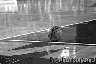 Basketball on Floor black and white picture