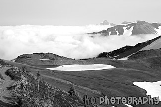 Fog Hovering over Mountains black and white picture