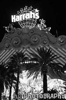 Harrah's Hotel at Night black and white picture