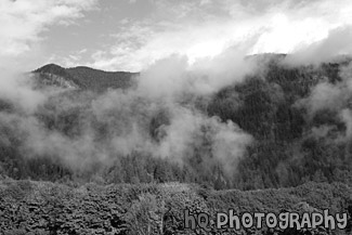 Foggy Hills & Blue Sky black and white picture