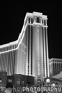 Venetian Hotel at Night black and white picture