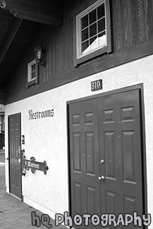 Outside Restrooms black and white picture