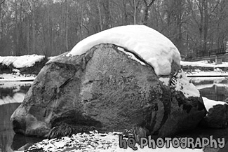 Snow on top of Big Rock black and white picture