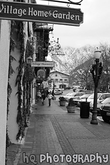 Sidewalk & Shops of Leavenworth black and white picture