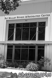 Pat Malley Gym Entrance black and white picture