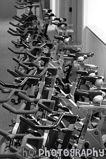 Line of Spin Bikes black and white picture