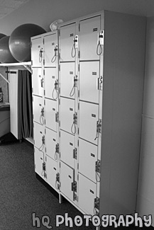 Big Lockers in Gym black and white picture