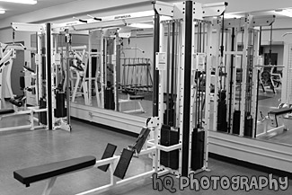 Weight Room & Weight Machines black and white picture