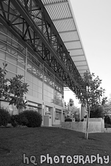 Front of Leavey Center black and white picture