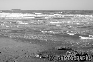 Pacifc Ocean, Waves & Rocks black and white picture