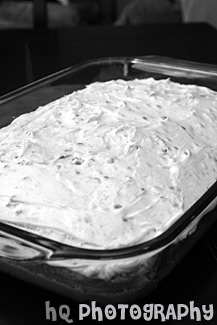 Rainbow Chip Cake in Dish black and white picture