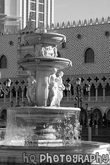 Water Fountain & Statues black and white picture