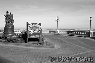 Seaside Oregon Boardwalk black and white picture