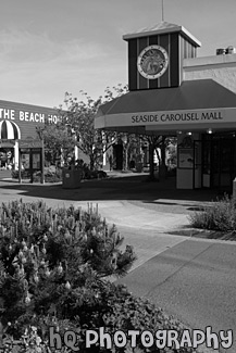 Seaside Carousel Mall on Broadway black and white picture