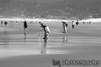 Photographers on Beach black and white picture