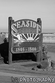 Seaside, Oregon Boardwalk Sign black and white picture