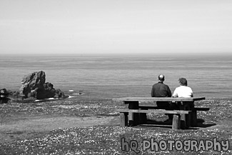 Couple Watching Pacific Ocean black and white picture