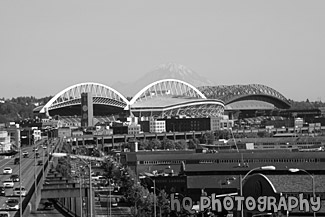 Qwest & Safeco Fields black and white picture