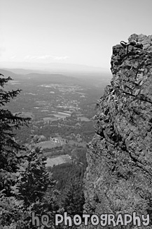 Rock Cliff & View at top of Mt. Si black and white picture