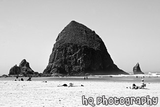 Haystack Rock on Cannon Beach black and white picture